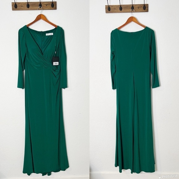 Mac Duggal V Neck Long Sleeve High Slit Gown - Picture 2 of 9